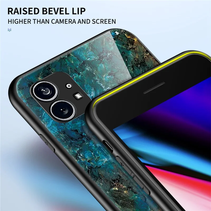 For Nothing phone (1) 5G Wear-resistant Phone Protector Marble Pattern Tempered Glass + PC + TPU Hybrid Back Cover - Black Marble