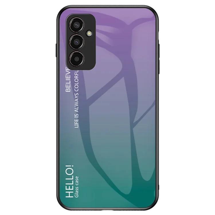 Funda de teléfono para Samsung Galaxy M13 4G, carcasa de color degradado antiimpactos de cristal templado + PC + TPU - Morado / Azul