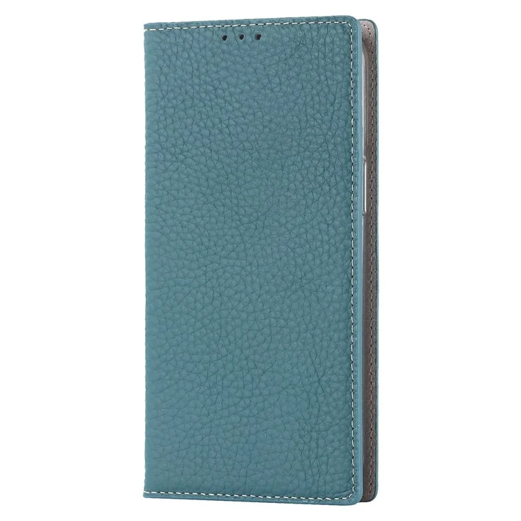 Per Iphone 14 Pro Max 6,7 Pollici Custodia in Pelle Genuina Litchi Porthert Stand Follio Flip Cover Con Cinturino Per le Mani - Bambina Blu