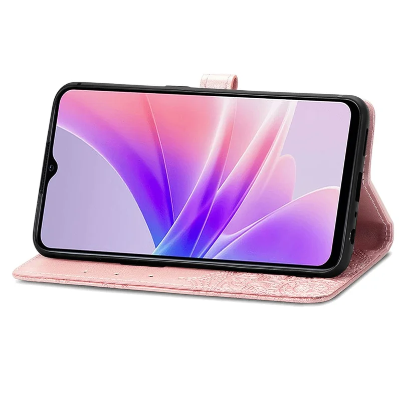 Für Oppo A57 4g / A57 (2022) 5G / A77 4g / A77 5G / Realme Narzo 50 5G Geprägtes Mandala Muster Brieftasche PU Lederständer Mit Magnetflip -abdeckung Mit Handgelenkriemen - Roségold