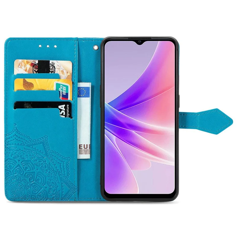 Per Oppo A57 4G / A57 (2022) 5G / A77 4G / A77 5G / Realme Narzo 50 5G Case Del Portafoglio di Motivi Mandala in Rilievo PU Stand Peth Coperchio Magnetic - Blu