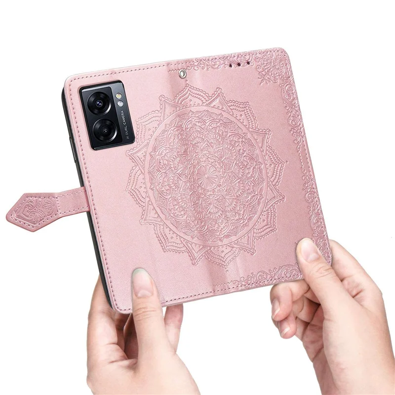 Per Oppo A57 4G / A57 (2022) 5G / A77 4G / A77 5G / Realme Narzo 50 5G Case Del Portafoglio di Motivi Mandala in Rilievo PU Stand Peth Coperchio Magnetic - Blu