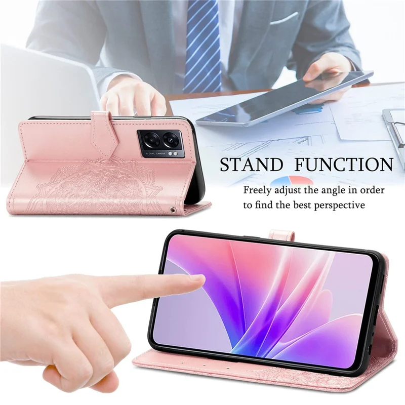 Per Oppo A57 4G / A57 (2022) 5G / A77 4G / A77 5G / Realme Narzo 50 5G Case Del Portafoglio di Motivi Mandala in Rilievo PU Stand Peth Coperchio Magnetic - Blu