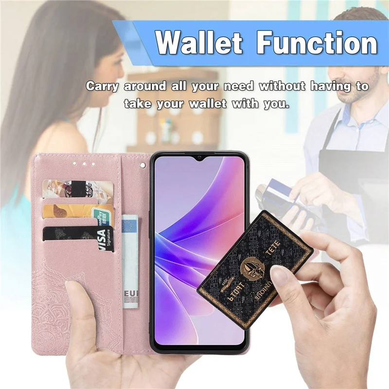 Per Oppo A57 4G / A57 (2022) 5G / A77 4G / A77 5G / Realme Narzo 50 5G Case Del Portafoglio di Motivi Mandala in Rilievo PU Stand Peth Coperchio Magnetic - Blu