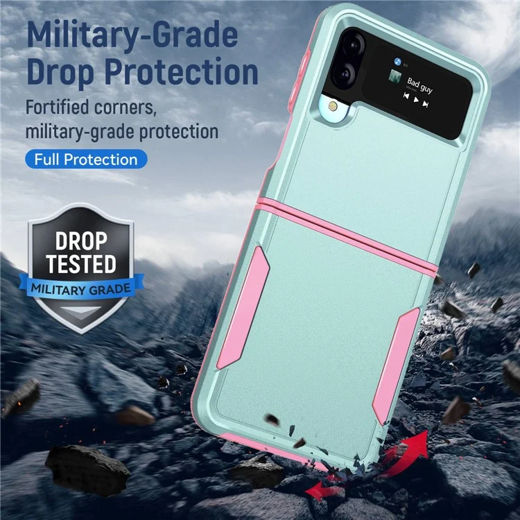 Stoßfeste Hülle für Samsung Galaxy Z Flip4 5G, PC + TPU-Handyhülle, stoßfeste, schlanke Hülle - Pink / Grün