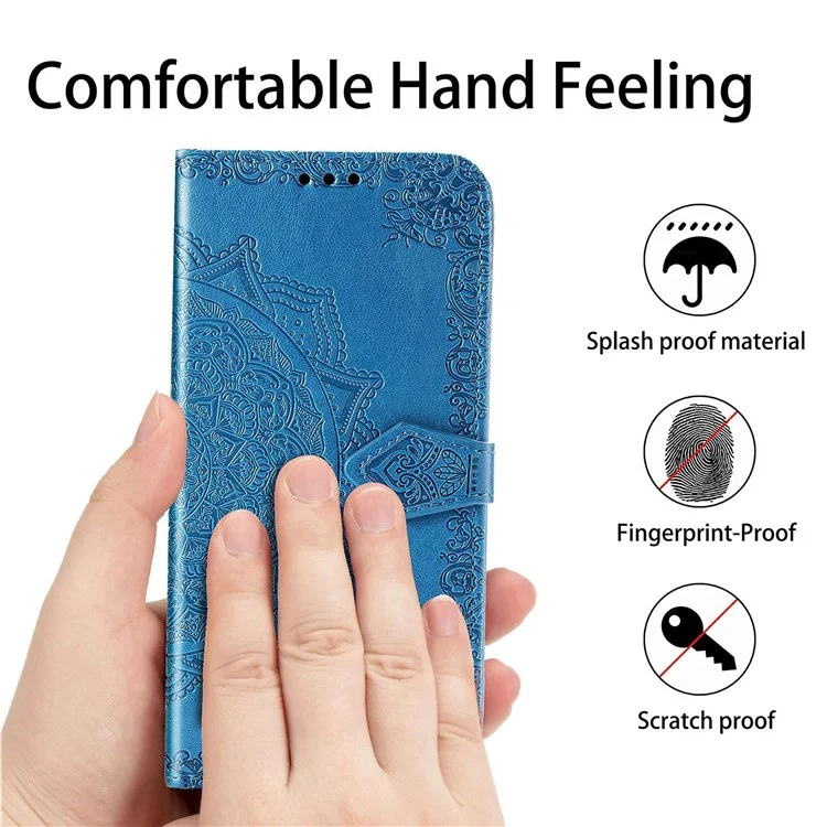 Для Nokia X10 5G / X20 5G PU Leather Flip Phone Case Mandala Pattern Embossed Magnetic Closure Stand Folio Wallet Cover with Strap - Black