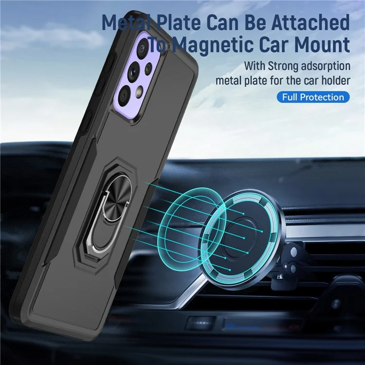 For Samsung Galaxy A33 5G PC + TPU Phone Protective Case Rotating Ring Kickstand Anti-drop Back Cover Support Magnetic Car Mount - Black / Black