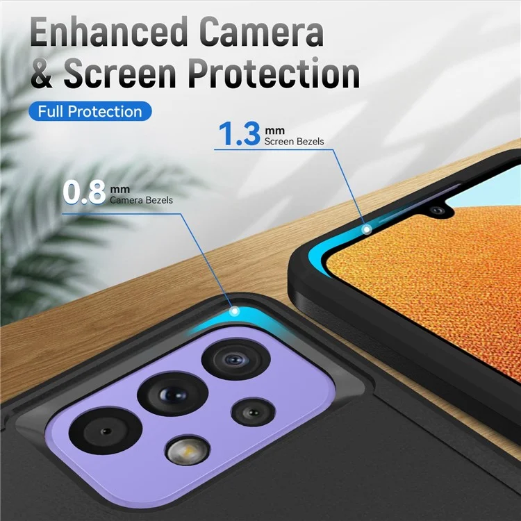 For Samsung Galaxy A33 5G PC + TPU Phone Protective Case Rotating Ring Kickstand Anti-drop Back Cover Support Magnetic Car Mount - Black / Black