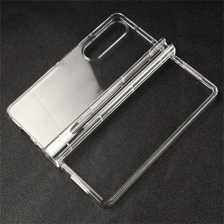 For Samsung Galaxy Z Fold4 5G Transparent Folding Phone Case Wear-resistant Anti-fall Cover with Pen Holder