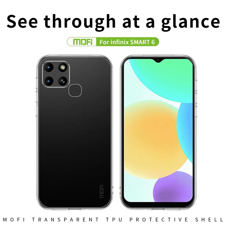 Mofi Per Infinix Smart 6 / X6511b Coper Coperchio di Pelle Pellofica di Pelle Pello Coperchio Trasplicato TPU Non Giallo
