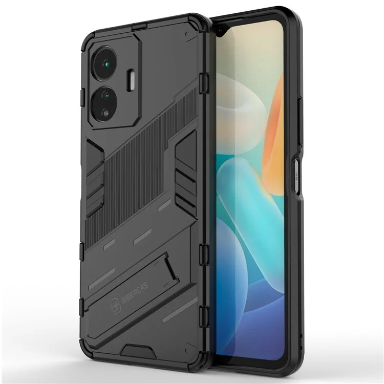 Для Vivo Y77 5G Hybrid TPU + PC Chase Case Kickstand Antipratch Mobile Phone Back Phore - Черный