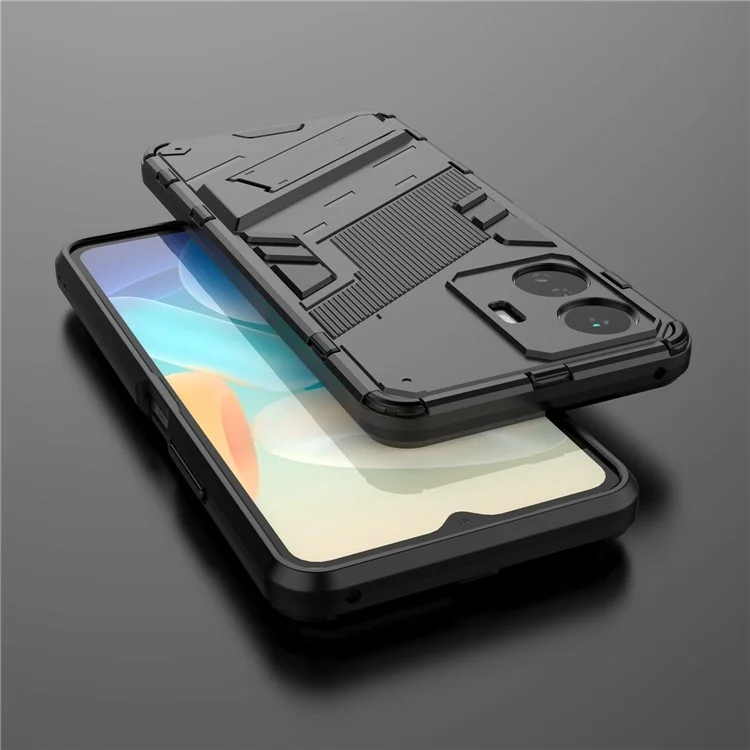 Для Vivo Y77 5G Hybrid TPU + PC Chase Case Kickstand Antipratch Mobile Phone Back Phore - Черный