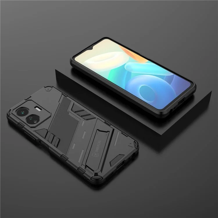 Для Vivo Y77 5G Hybrid TPU + PC Chase Case Kickstand Antipratch Mobile Phone Back Phore - Черный