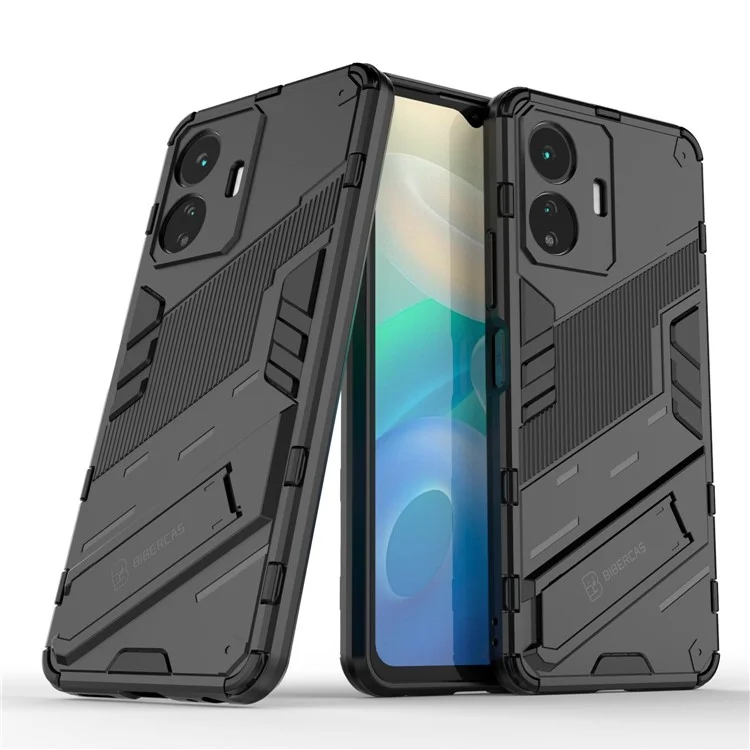 Для Vivo Y77 5G Hybrid TPU + PC Chase Case Kickstand Antipratch Mobile Phone Back Phore - Черный