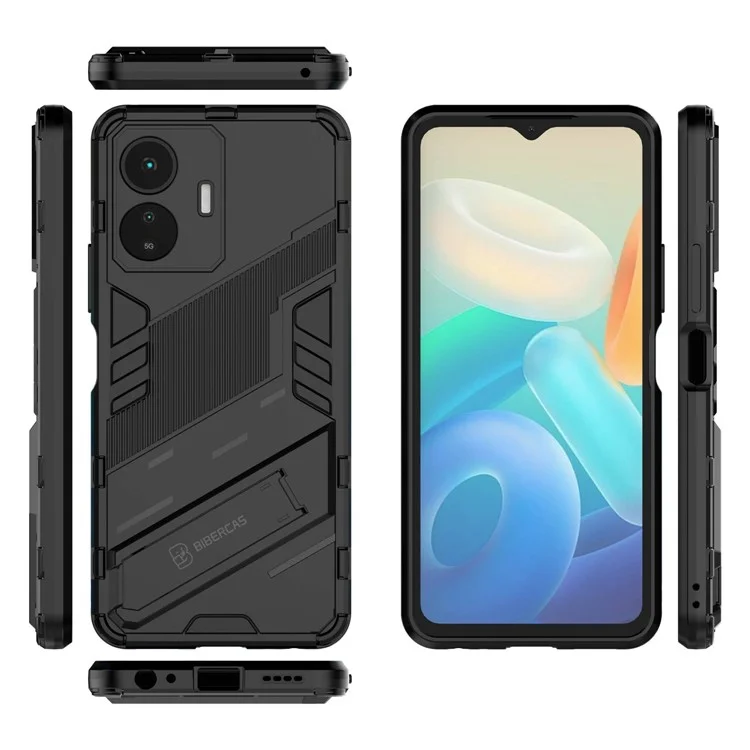 Для Vivo Y77 5G Hybrid TPU + PC Chase Case Kickstand Antipratch Mobile Phone Back Phore - Черный