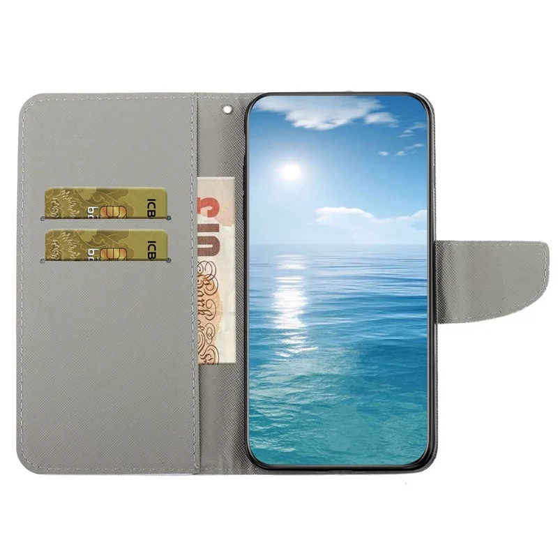 For iPhone 14 6.1 inch Cross Texture Pattern Printing Phone Cover Stand Wallet PU Leather Magnetic Clasp Case - Chrysanthemum