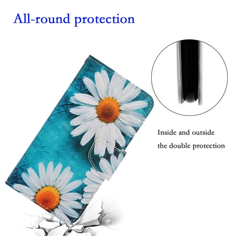 For iPhone 14 6.1 inch Cross Texture Pattern Printing Phone Cover Stand Wallet PU Leather Magnetic Clasp Case - Chrysanthemum