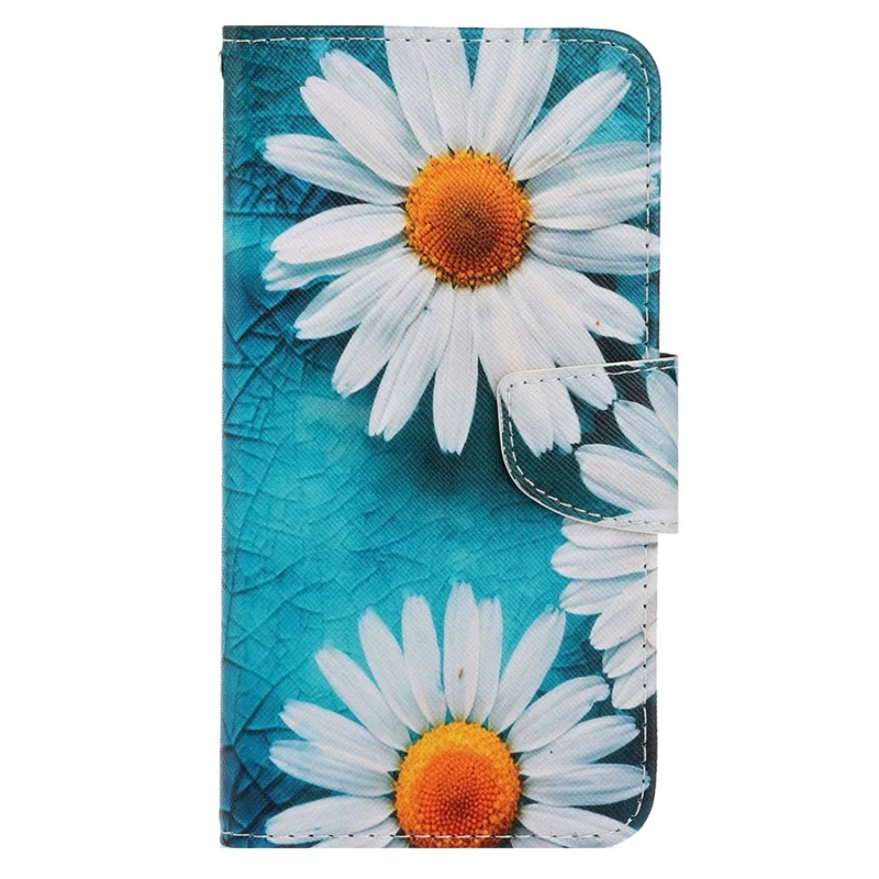 For iPhone 14 6.1 inch Cross Texture Pattern Printing Phone Cover Stand Wallet PU Leather Magnetic Clasp Case - Chrysanthemum