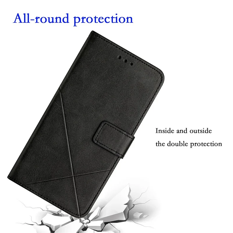 For iPhone 14 6.1 inch Solid Color Stand Wallet Anti-fall Case Line Imprinting PU Leather+TPU Phone Cover - Black