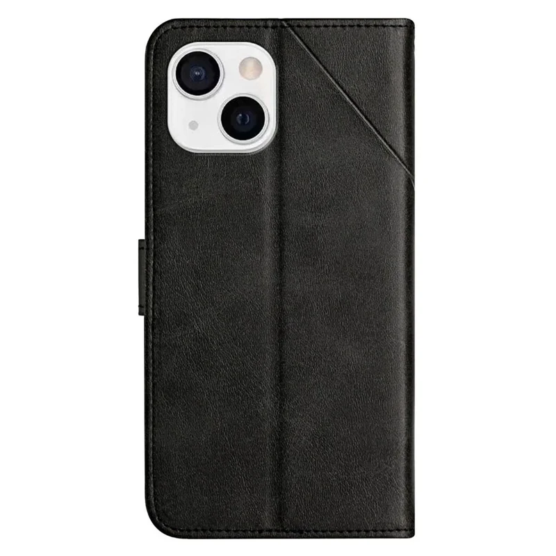 For iPhone 14 6.1 inch Solid Color Stand Wallet Anti-fall Case Line Imprinting PU Leather+TPU Phone Cover - Black