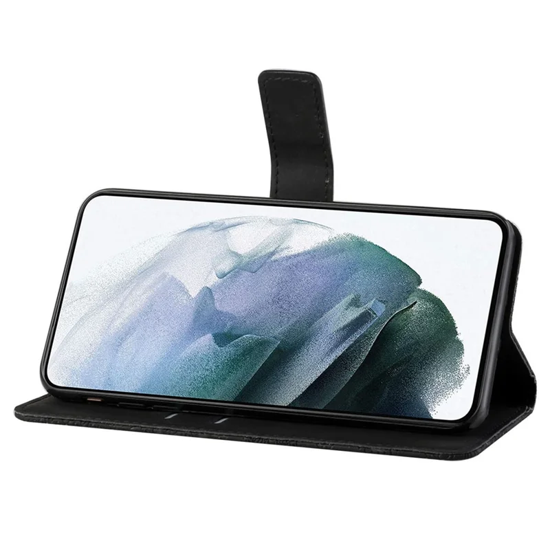 For iPhone 14 6.1 inch Ethnic Style Flower Imprinted Case Anti-scratch PU Leather Stand Wallet Feature Phone Shell - Black