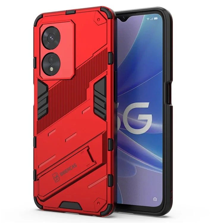 For Oppo A97 5G Hybrid TPU + PC Phone Case Drop Resistant Kickstand Feature Back Cover - Red