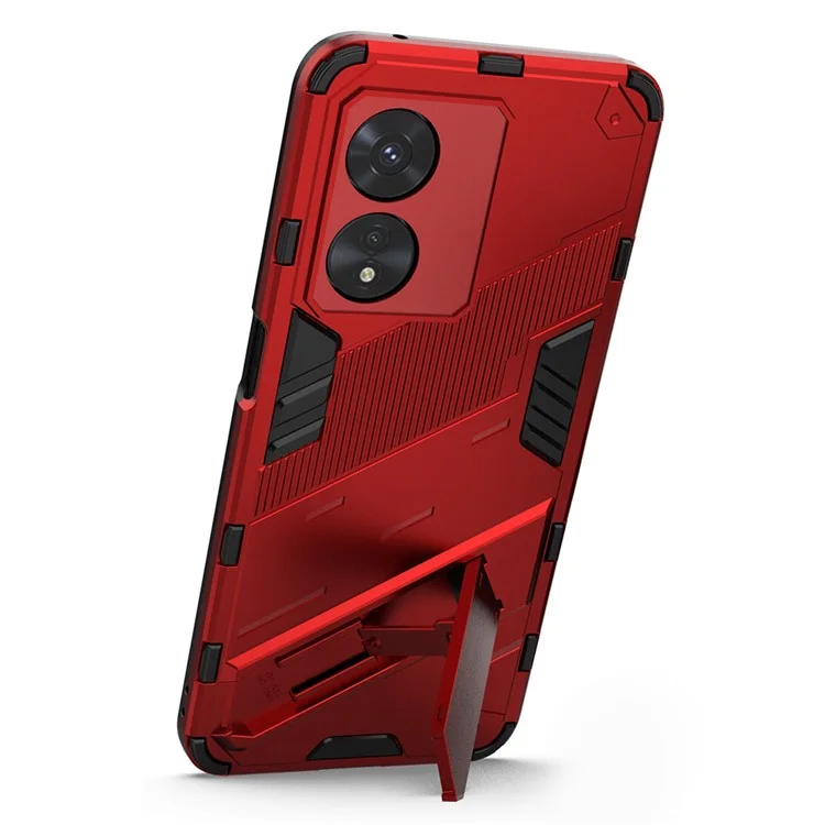 For Oppo A97 5G Hybrid TPU + PC Phone Case Drop Resistant Kickstand Feature Back Cover - Red