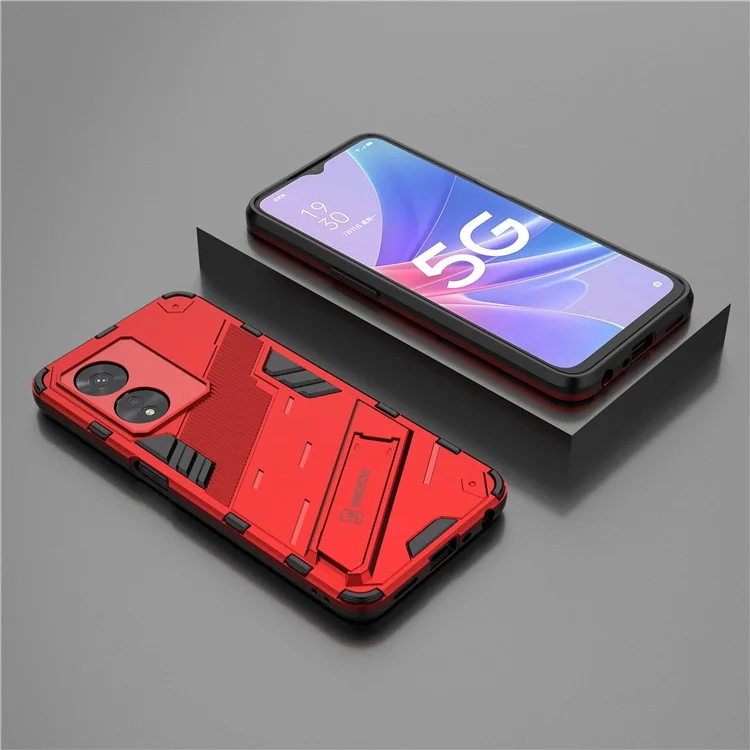 For Oppo A97 5G Hybrid TPU + PC Phone Case Drop Resistant Kickstand Feature Back Cover - Red