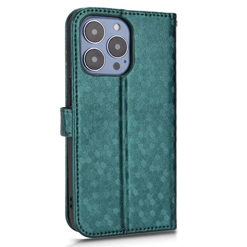 För iPhone 13 Pro Max 6,7 tum Välskyddad Magnetisk Spänne Med Päronmönster Inristad Skal Av Läder Ställfunktion Plånbok Bokstil - Grön