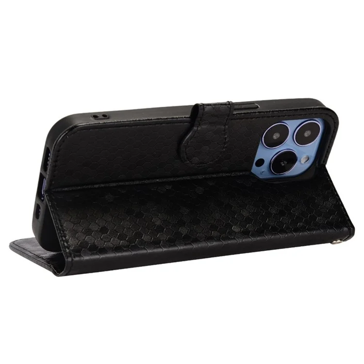 Para Iphone 14 Pro Max 6.7 Pulgadas Magnetic Clapp Patrón de Puntos Imprimido Tapa de la Portada de la Billetera de Cuero a Prueba de Choques - Negro