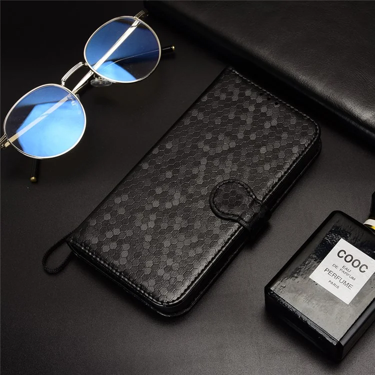 Para Iphone 14 Pro Max 6.7 Pulgadas Magnetic Clapp Patrón de Puntos Imprimido Tapa de la Portada de la Billetera de Cuero a Prueba de Choques - Negro