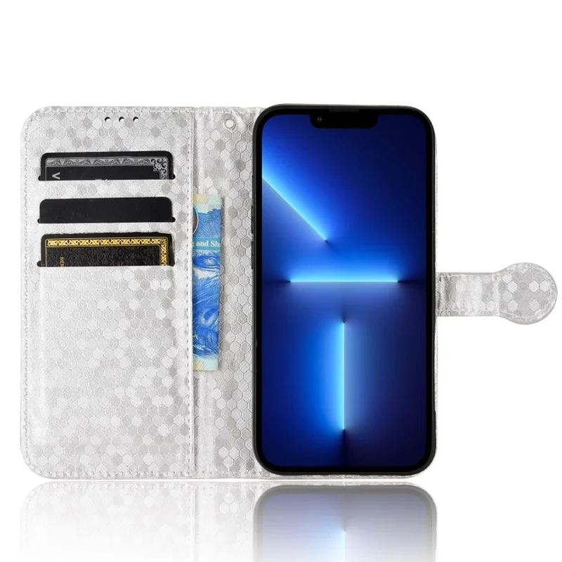 Per Iphone 14 Pro 6,1 Pollici Magnetic Class Dot Pattern Exprinted Copertina Pullo Picher Wallet Book Style Case - D'argento