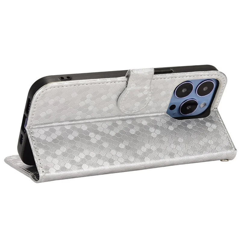 Per Iphone 14 Pro 6,1 Pollici Magnetic Class Dot Pattern Exprinted Copertina Pullo Picher Wallet Book Style Case - D'argento