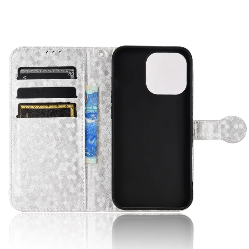 Per Iphone 14 Pro 6,1 Pollici Magnetic Class Dot Pattern Exprinted Copertina Pullo Picher Wallet Book Style Case - D'argento
