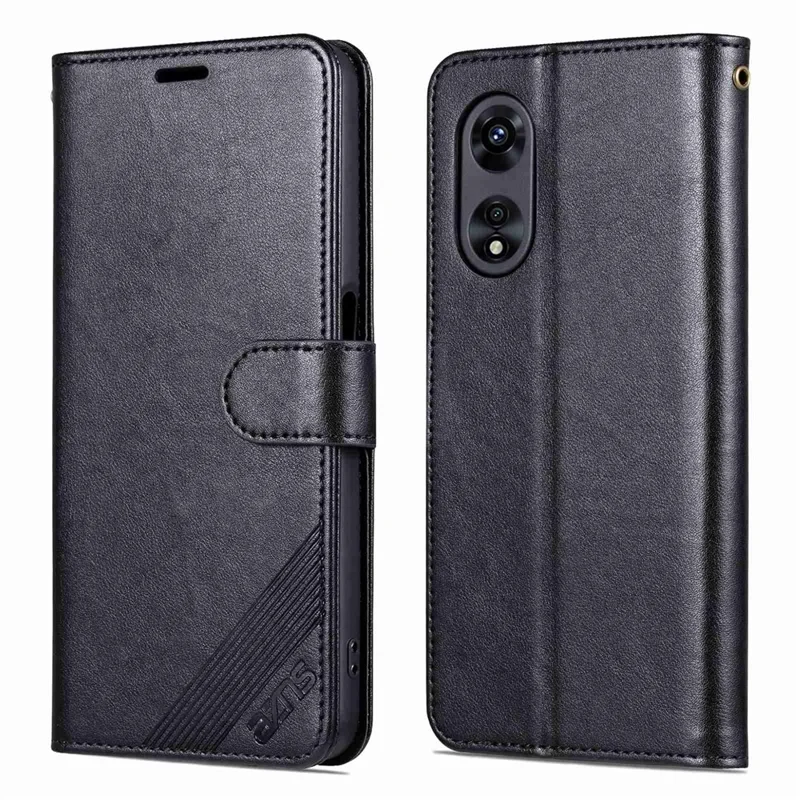 AZNS Anti-fall Flip Wallet Case for Oppo A97 5G, Full Protection PU Leather Phone Cover Shell with Adjustable Stand - Black