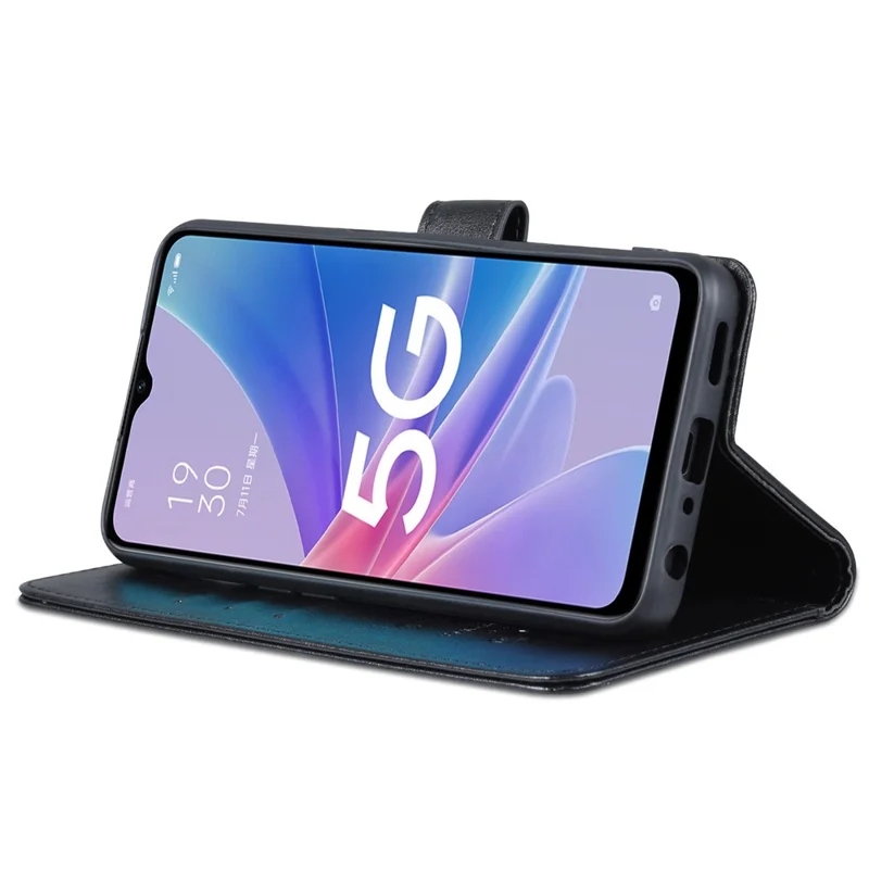 AZNS Anti-fall Flip Wallet Case for Oppo A97 5G, Full Protection PU Leather Phone Cover Shell with Adjustable Stand - Black