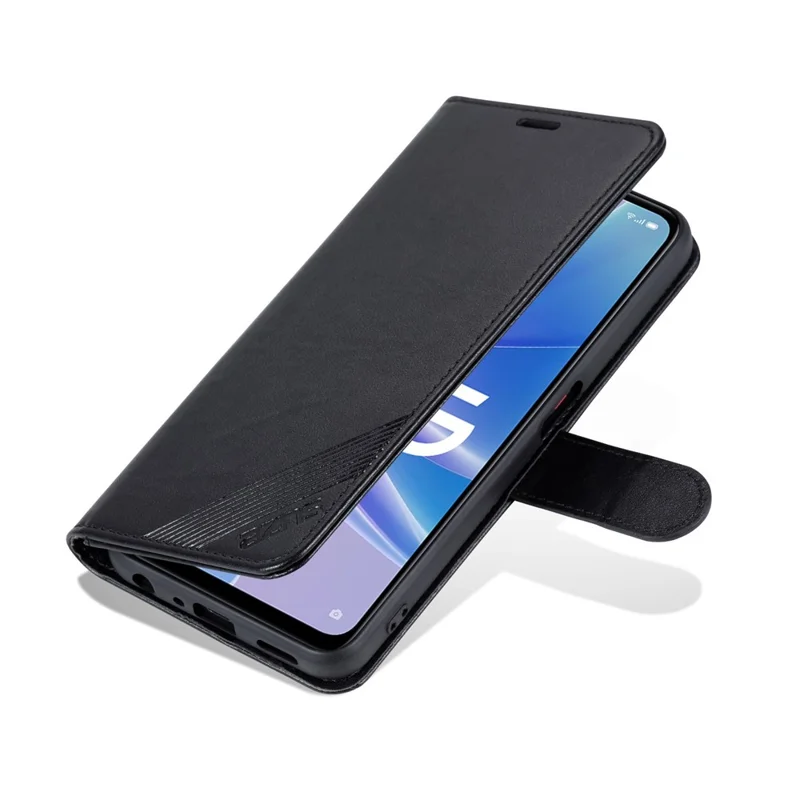 AZNS Anti-fall Flip Wallet Case for Oppo A97 5G, Full Protection PU Leather Phone Cover Shell with Adjustable Stand - Black