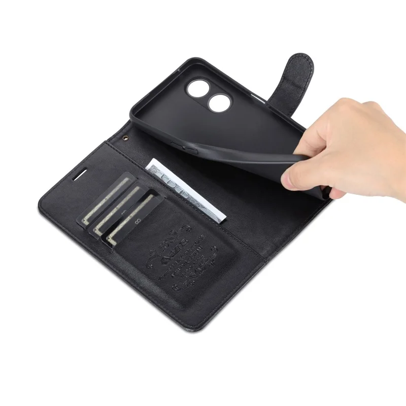 AZNS Anti-fall Flip Wallet Case for Oppo A97 5G, Full Protection PU Leather Phone Cover Shell with Adjustable Stand - Black