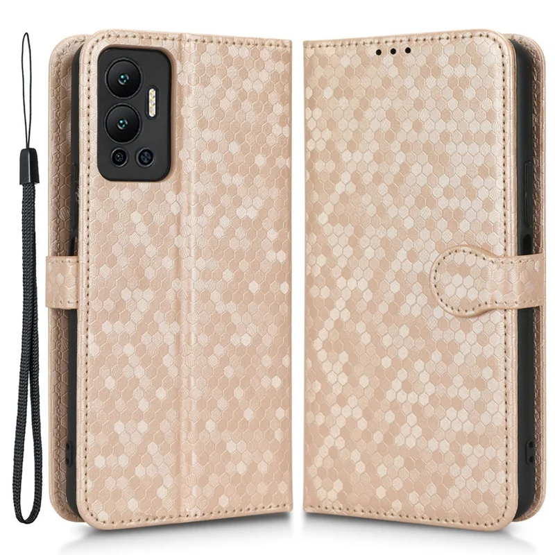 For Infinix Hot 12 4G Mobile Phone Wallet Case Dot Pattern Imprinted PU Leather Stand Phone Cover - Rose Gold