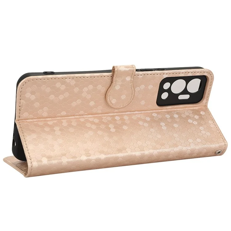 For Infinix Hot 12 4G Mobile Phone Wallet Case Dot Pattern Imprinted PU Leather Stand Phone Cover - Rose Gold