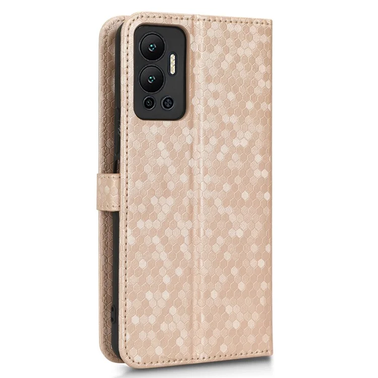 For Infinix Hot 12 4G Mobile Phone Wallet Case Dot Pattern Imprinted PU Leather Stand Phone Cover - Rose Gold
