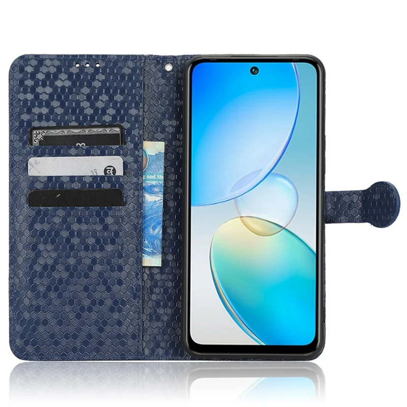 For Infinix Hot 12 4G Mobile Phone Wallet Case Dot Pattern Imprinted PU Leather Stand Phone Cover - Sapphire