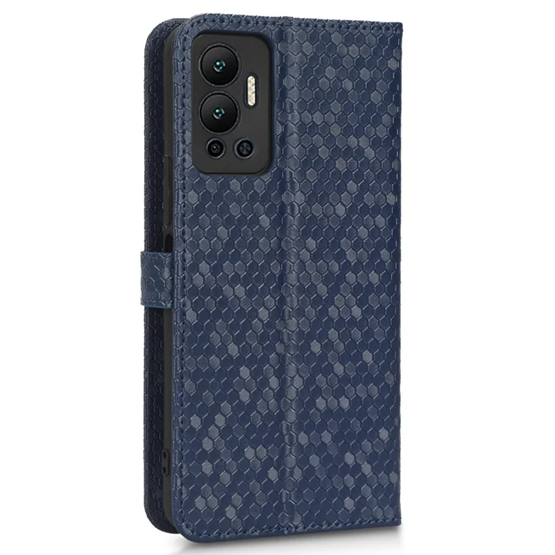 For Infinix Hot 12 4G Mobile Phone Wallet Case Dot Pattern Imprinted PU Leather Stand Phone Cover - Sapphire