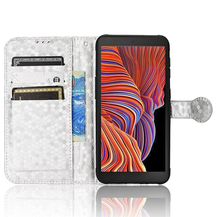 For Samsung Galaxy Xcover 5 Shockproof Phone Case Dot Pattern Imprinted Magnetic Clasp Leather Cover with Stand Wallet - Silver