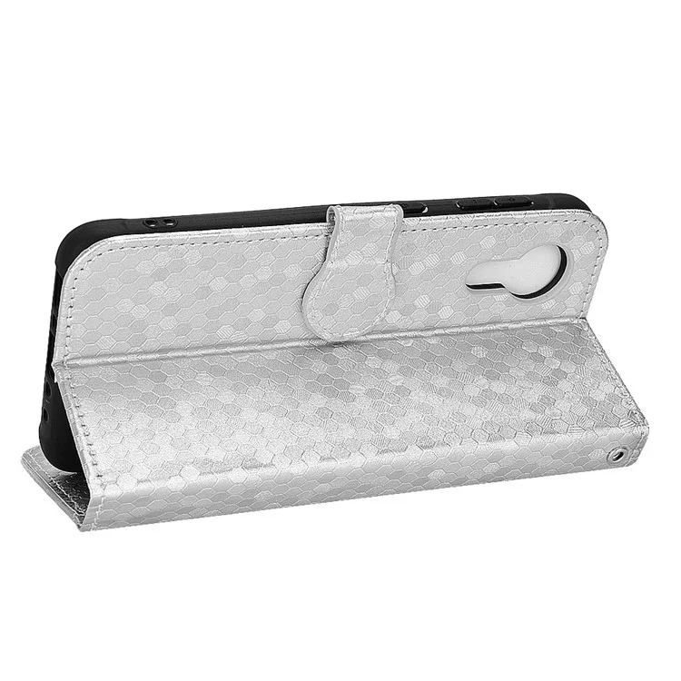 For Samsung Galaxy Xcover 5 Shockproof Phone Case Dot Pattern Imprinted Magnetic Clasp Leather Cover with Stand Wallet - Silver