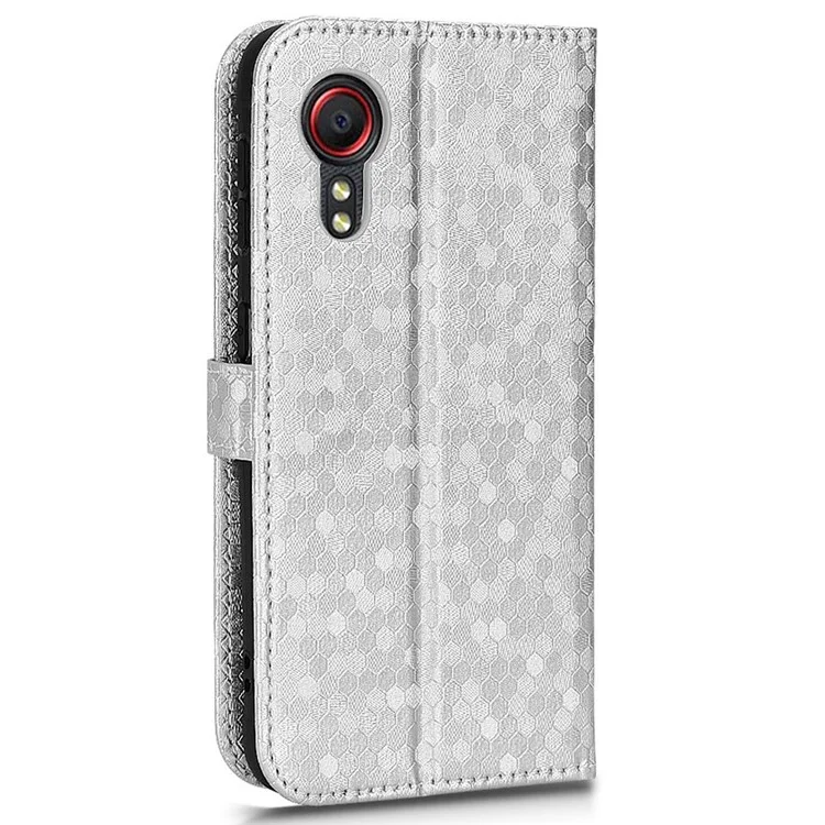 For Samsung Galaxy Xcover 5 Shockproof Phone Case Dot Pattern Imprinted Magnetic Clasp Leather Cover with Stand Wallet - Silver