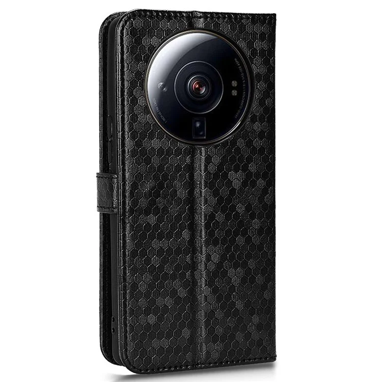 Patrón de Puntos Tubo de Teléfono Impreso Para Xiaomi 12s Ultra 5G, Drop Protection PU Case de Cuero de Cuero - Negro