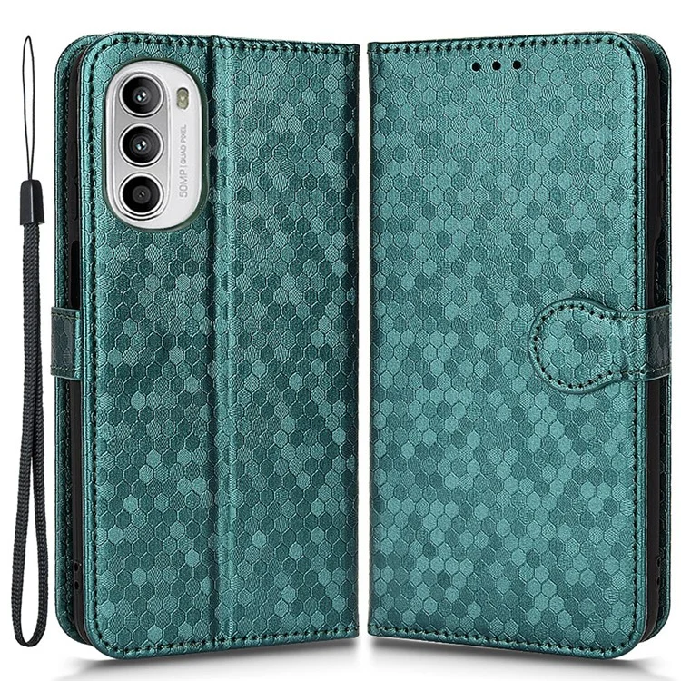 Für Motorola Moto G52 4G / G82 5G / G71s 5G Punktmuster Geprägter PU Leder Hülle Brieftasche Folio Flip Telefonabdeckung - Grün