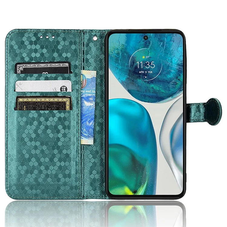 Per Motorola Moto G52 4G / G82 5G / G71s 5G Dot Pattern Imprinted PU Leather Case Stand Wallet Folio Flip Phone Cover - Verde