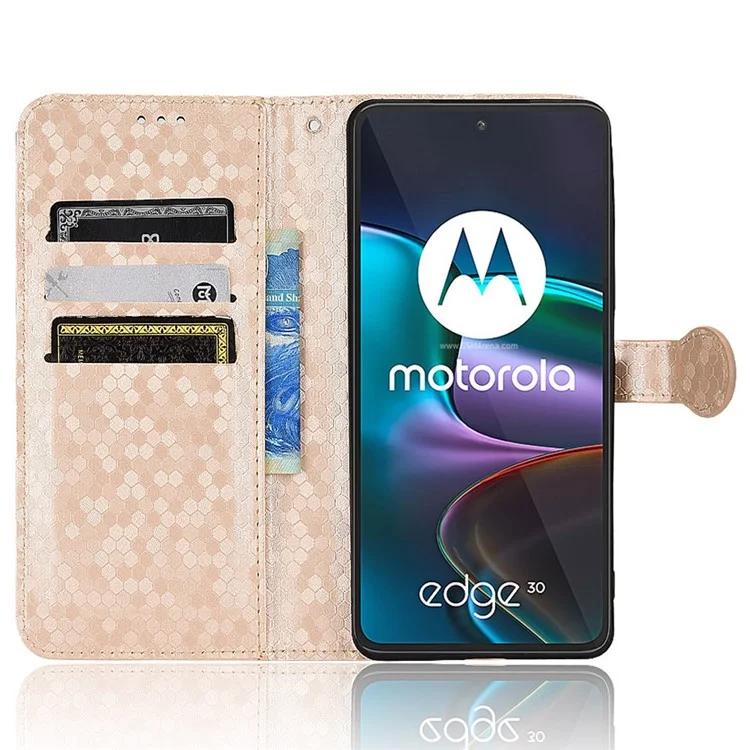 For Motorola Edge 30 5G Mobile Phone Bag Case Wallet Dot Pattern Imprinted PU Leather Stand Phone Cover - Rose Gold